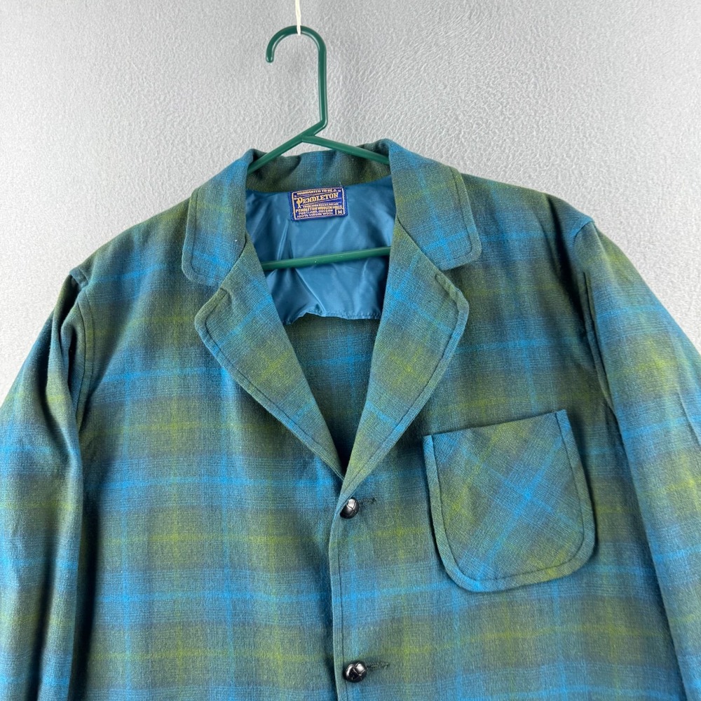Vintage 60s Pendleton Sport Coat Blazer Mens Medium Shadow Plaid Wool 49er - Picture 2 of 12